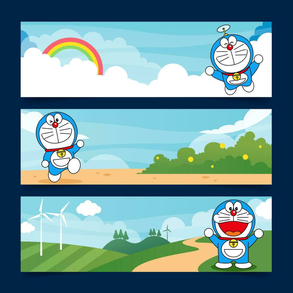 Cute Little Cat Robot Horizontal Banner vector