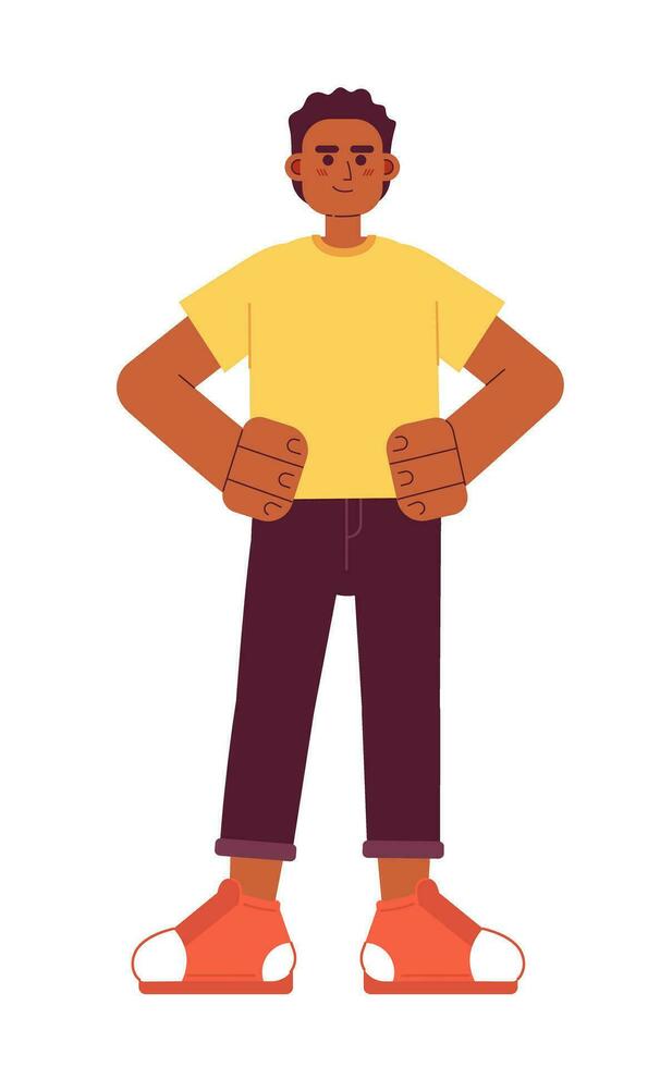 fuerte afroamericano hombre semi plano vistoso vector personaje. editable lleno cuerpo de optimista empresario en blanco. sencillo dibujos animados Mancha ilustración para web gráfico diseño