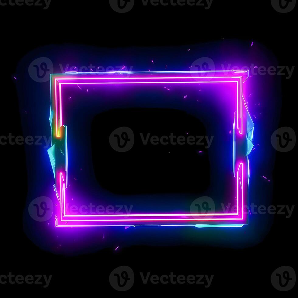 Neon Cyber Frame Social Media Post Mockup with Crystalline Rectangle and Streamer Overlay photo