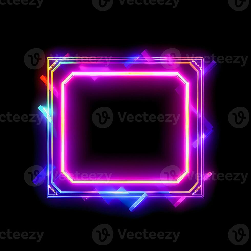 Neon Cyber Frame Social Media Post Mockup with Crystalline Rectangle and Streamer Overlay photo
