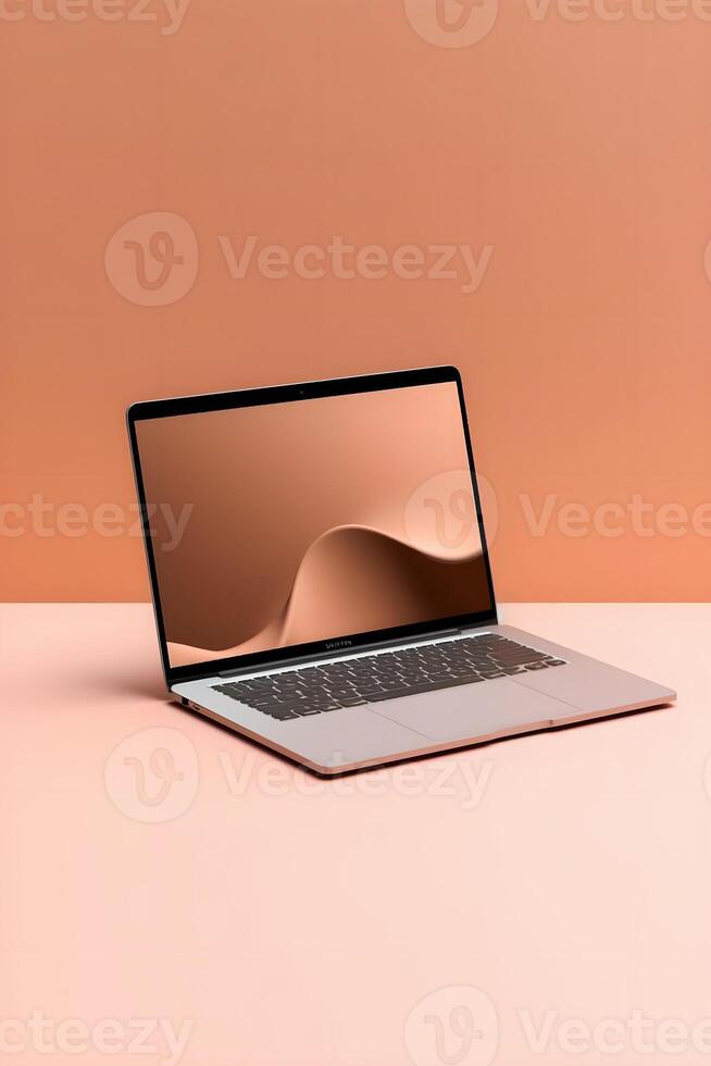 Sleek Laptop Mockup Trendy Background, High Quality and Realistic, Perfect for Marketing photo