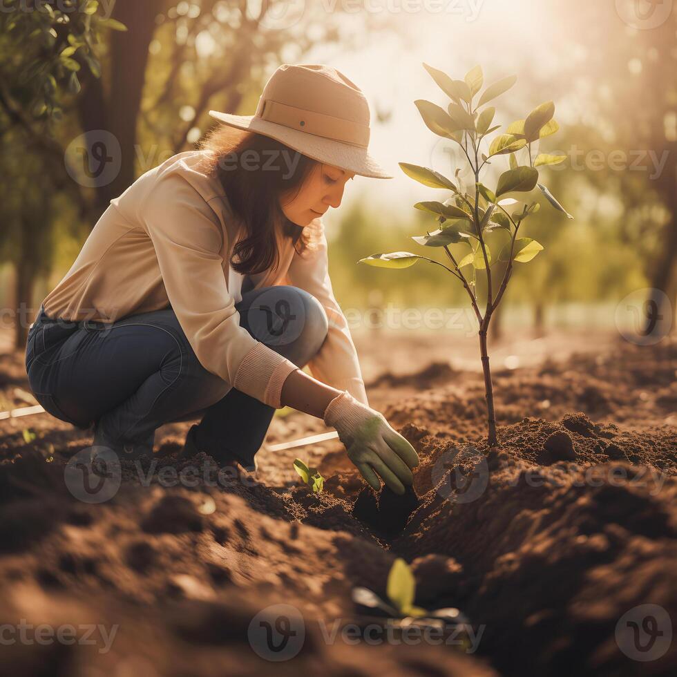 Planting Trees for a Sustainable Future. Community Garden and Environmental Conservation - Promoting Habitat Restoration and Community Engagement on Earth Day photo