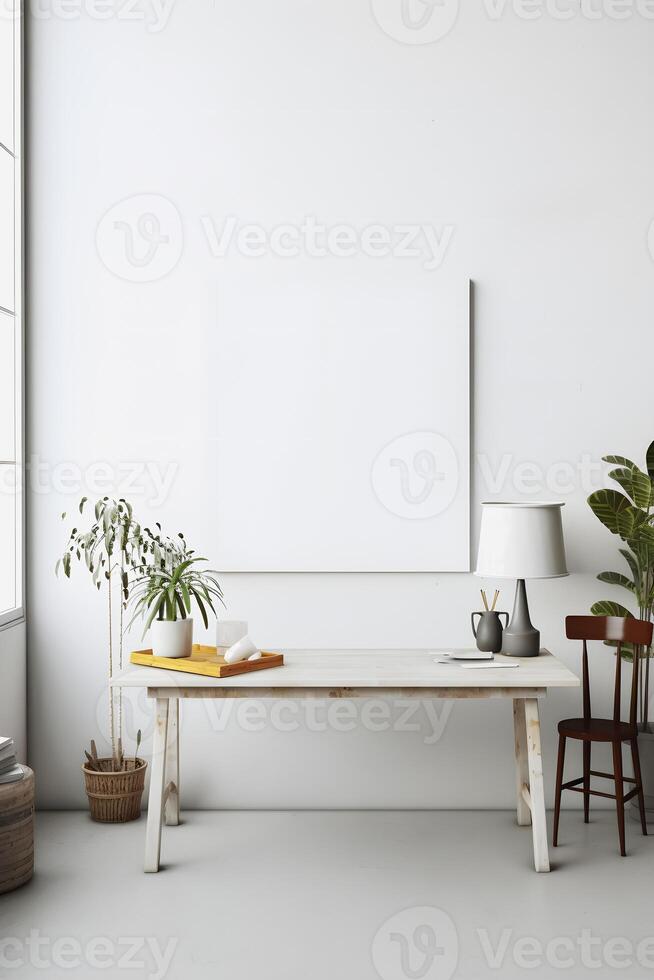 Artistic Inspiration Vibrant Art Studio Display with a Blank White Mockup Frame photo