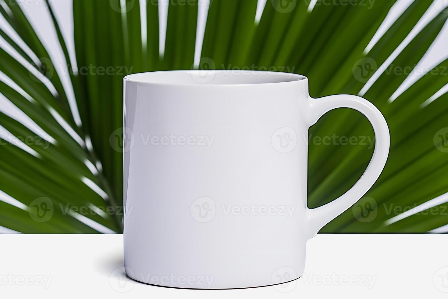 Minimalist White Mug Mockup Clean Desk with Clear Background photo