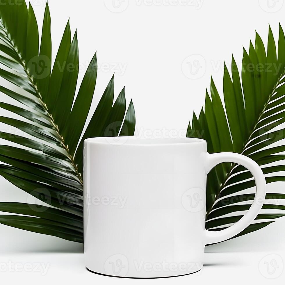 Minimalist White Mug Mockup Clean Desk with Clear Background photo