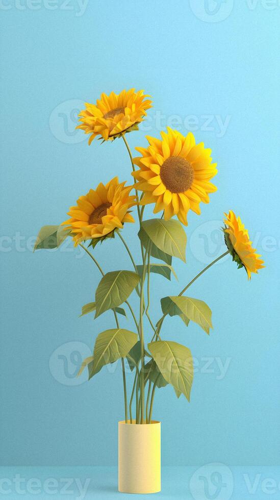 Sunflower Dreams Delightful Blend of Yellow and Sky Blue in a Minimalist Style photo