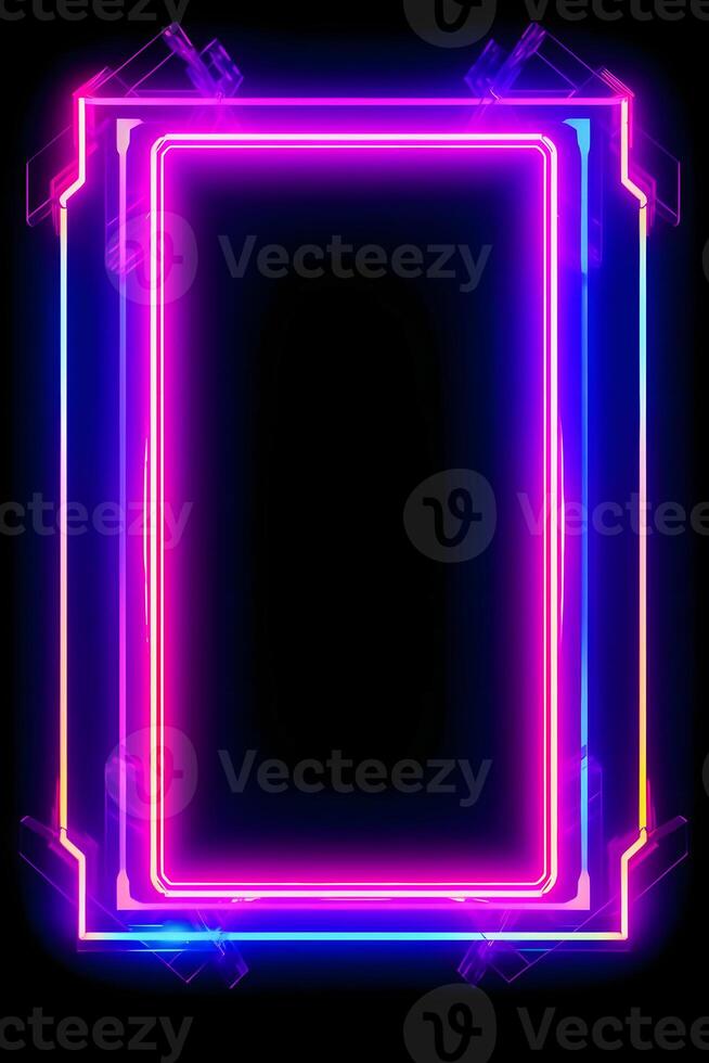 Neon Cyber Frame Social Media Post Mockup with Crystalline Rectangle and Streamer Overlay photo
