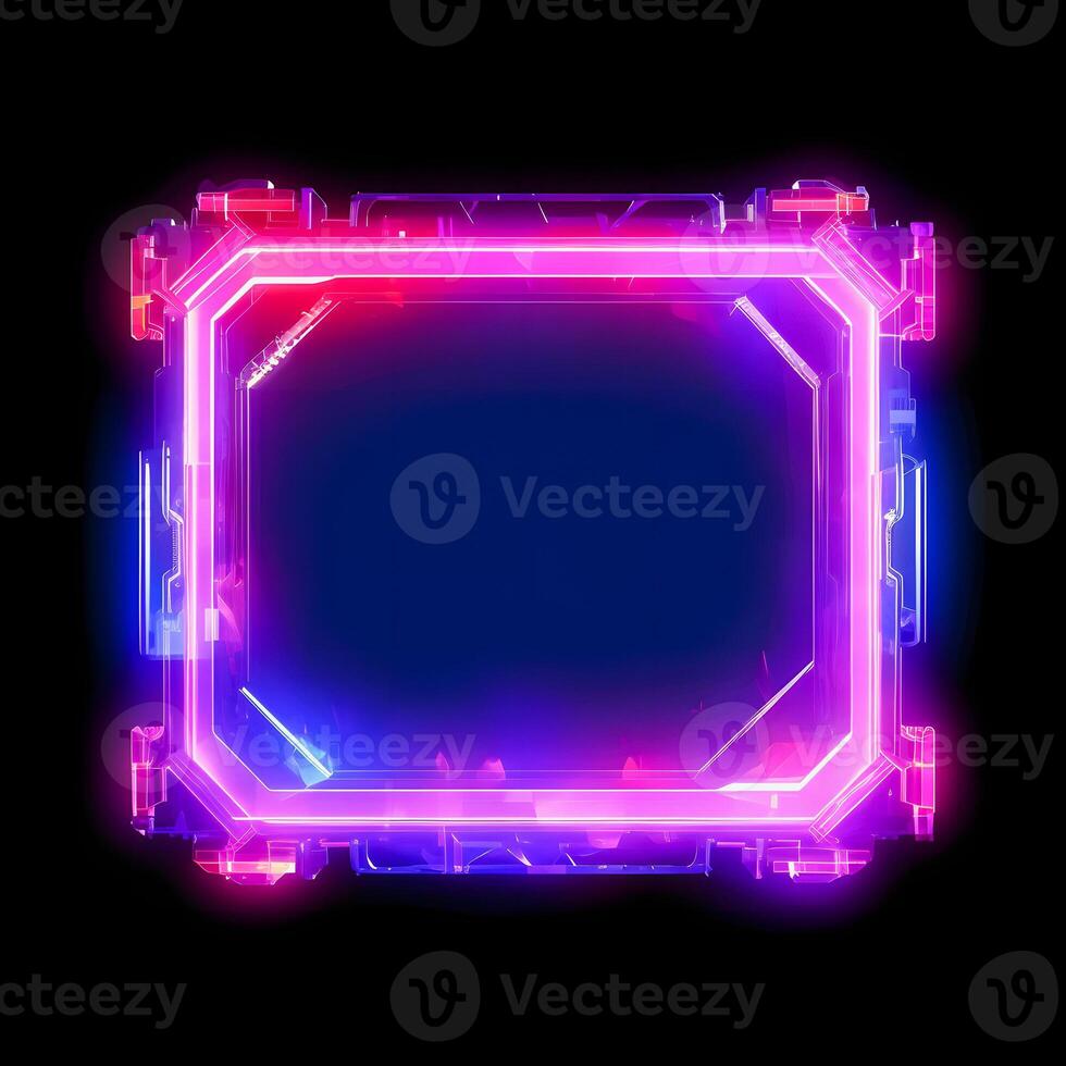 Neon Cyber Frame Social Media Post Mockup with Crystalline Rectangle and Streamer Overlay photo