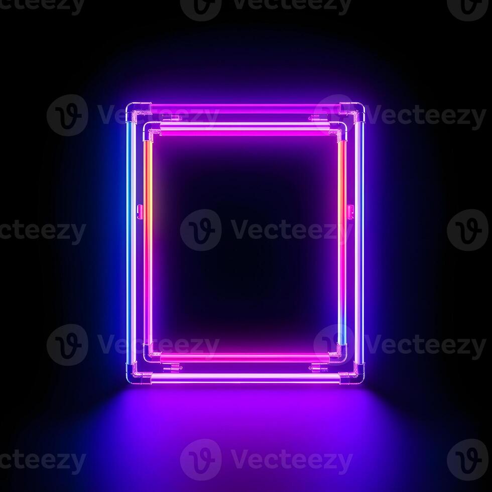 Neon Cyber Frame Social Media Post Mockup with Crystalline Rectangle and Streamer Overlay photo