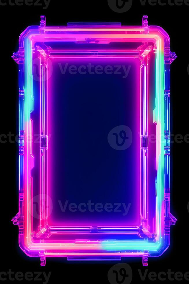 Neon Cyber Frame Social Media Post Mockup with Crystalline Rectangle and Streamer Overlay photo