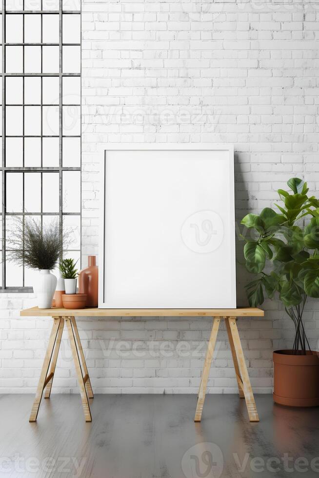 Artistic Inspiration Vibrant Art Studio Display with a Blank White Mockup Frame photo