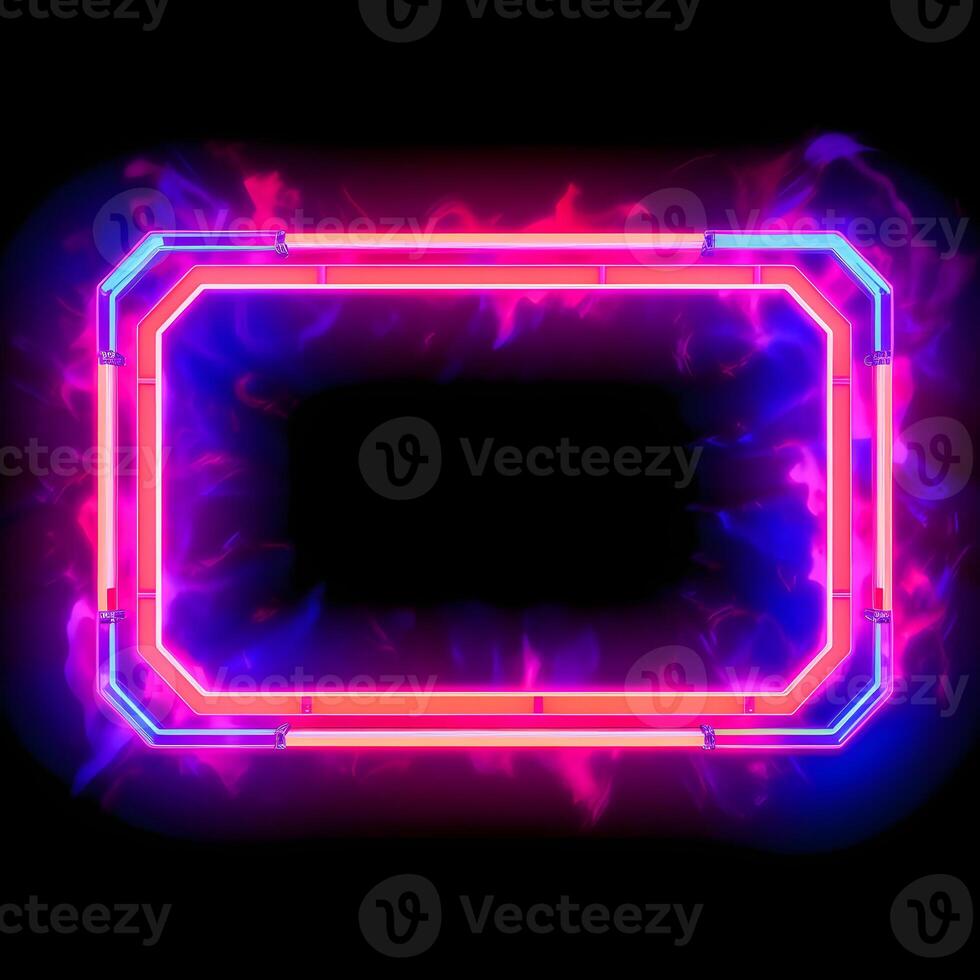 Neon Cyber Frame Social Media Post Mockup with Crystalline Rectangle and Streamer Overlay photo