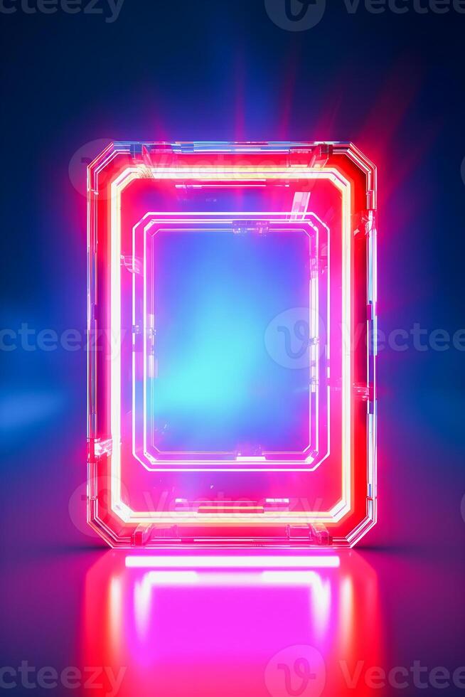 Neon Cyber Frame Social Media Post Mockup with Crystalline Rectangle and Streamer Overlay photo