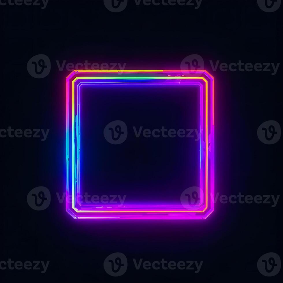 Neon Cyber Frame Social Media Post Mockup with Crystalline Rectangle and Streamer Overlay photo