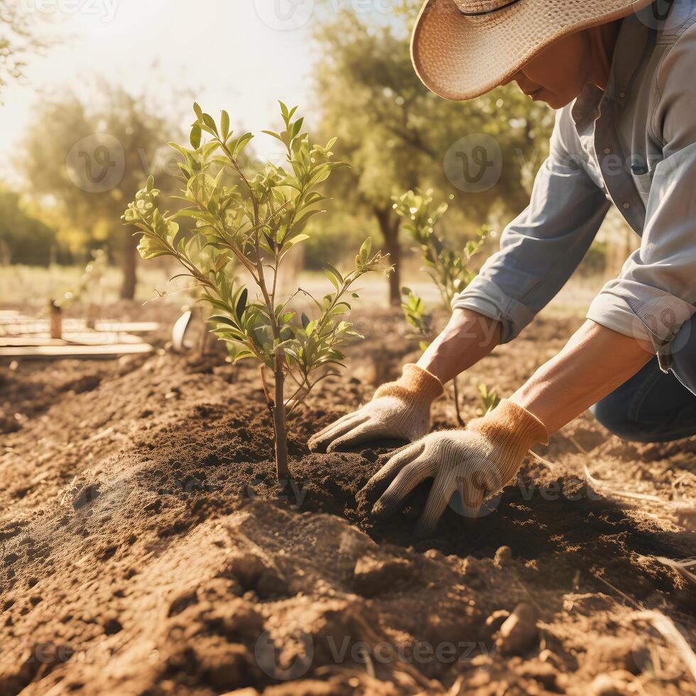 Planting Trees for a Sustainable Future. Community Garden and Environmental Conservation - Promoting Habitat Restoration and Community Engagement on Earth Day photo