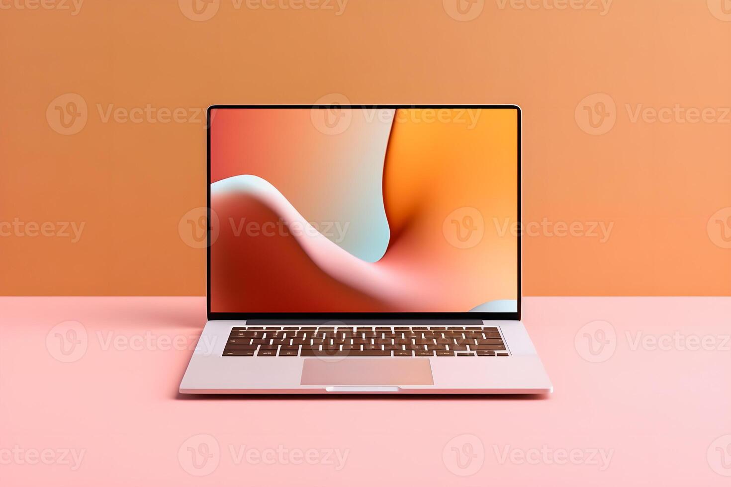 Sleek Laptop Mockup Trendy Background, High Quality and Realistic, Perfect for Marketing photo