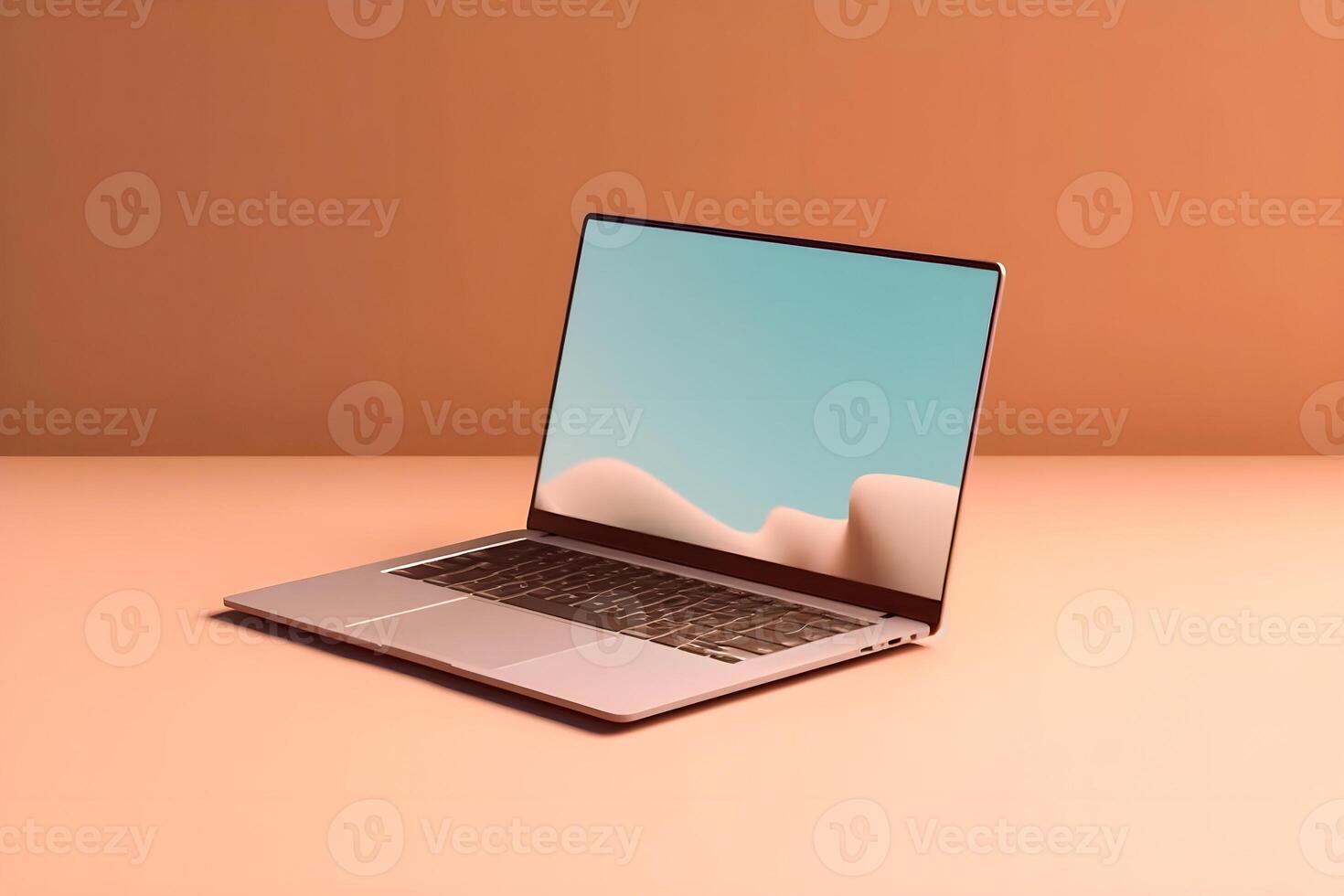 Sleek Laptop Mockup Trendy Background, High Quality and Realistic, Perfect for Marketing photo