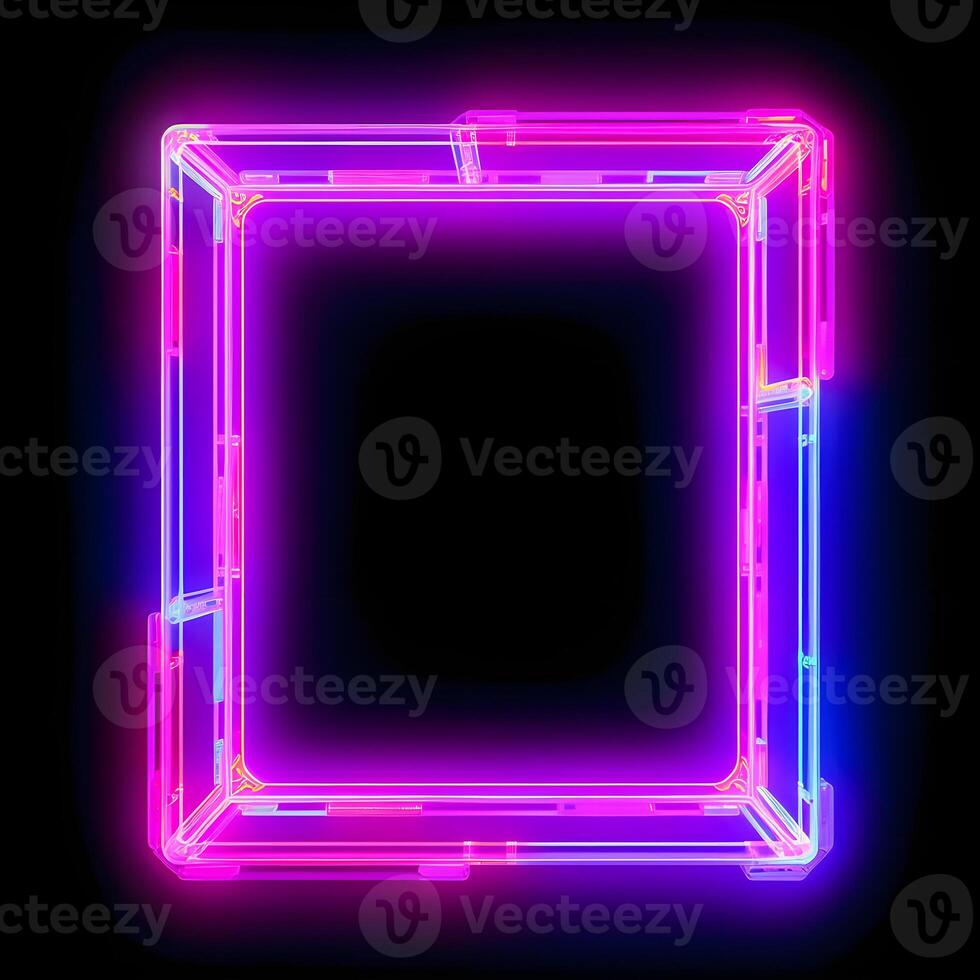 Neon Cyber Frame Social Media Post Mockup with Crystalline Rectangle and Streamer Overlay photo