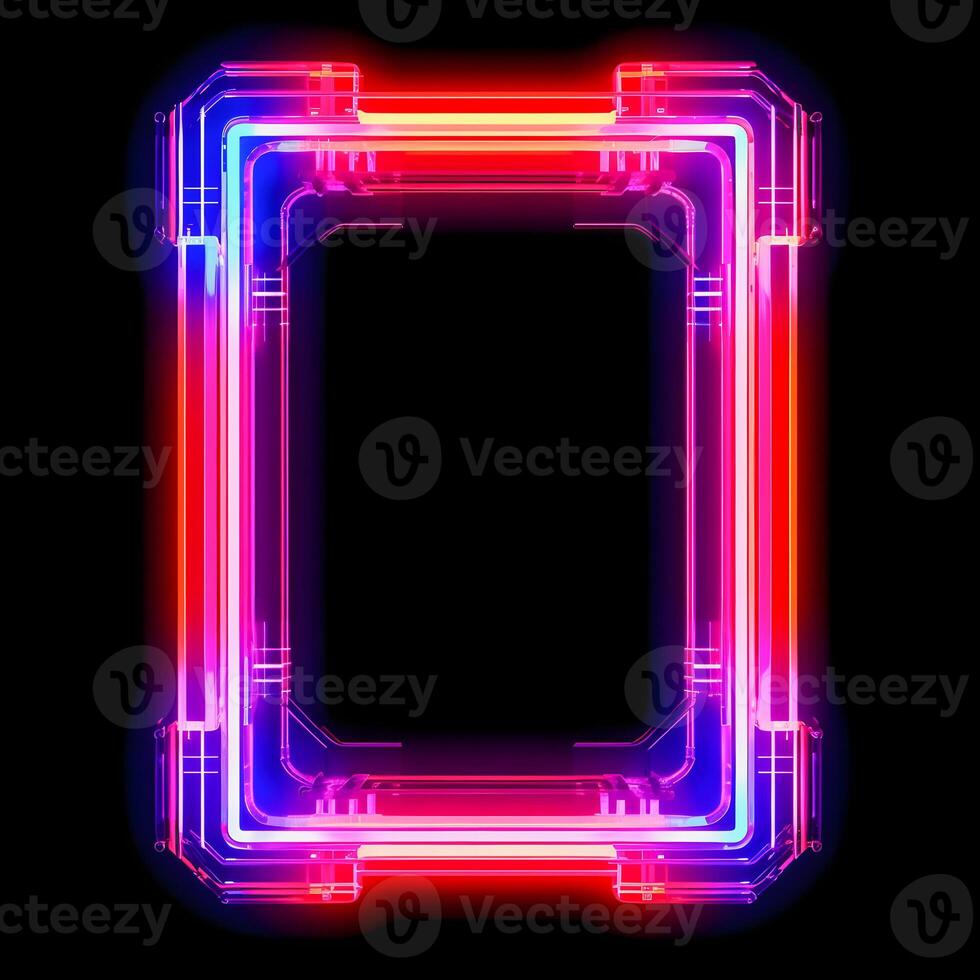 Neon Cyber Frame Social Media Post Mockup with Crystalline Rectangle and Streamer Overlay photo