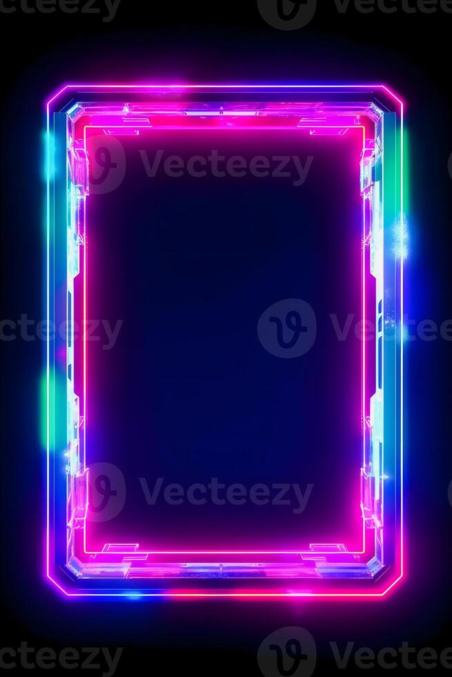 Neon Cyber Frame Social Media Post Mockup with Crystalline Rectangle and Streamer Overlay photo