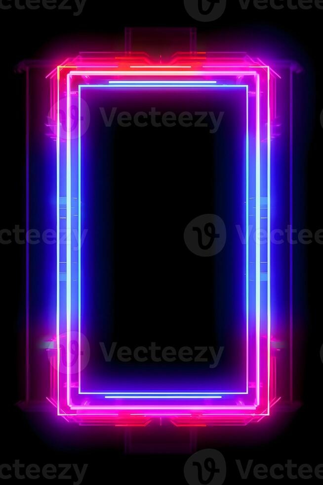 Neon Cyber Frame Social Media Post Mockup with Crystalline Rectangle and Streamer Overlay photo