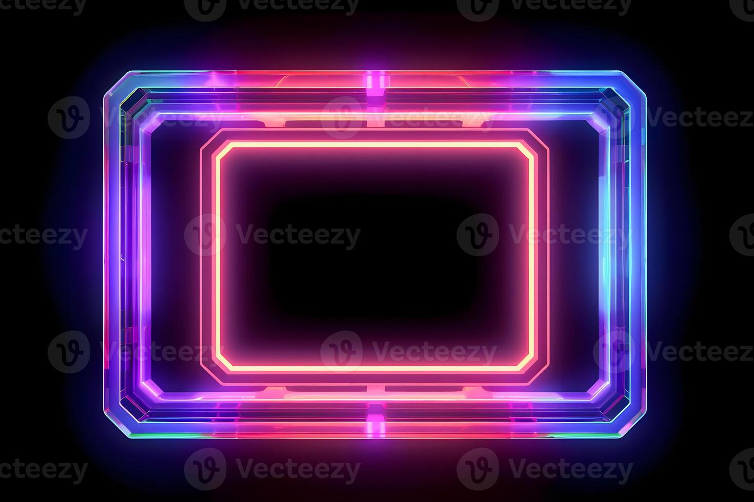 Neon Cyber Frame Social Media Post Mockup with Crystalline Rectangle and Streamer Overlay photo