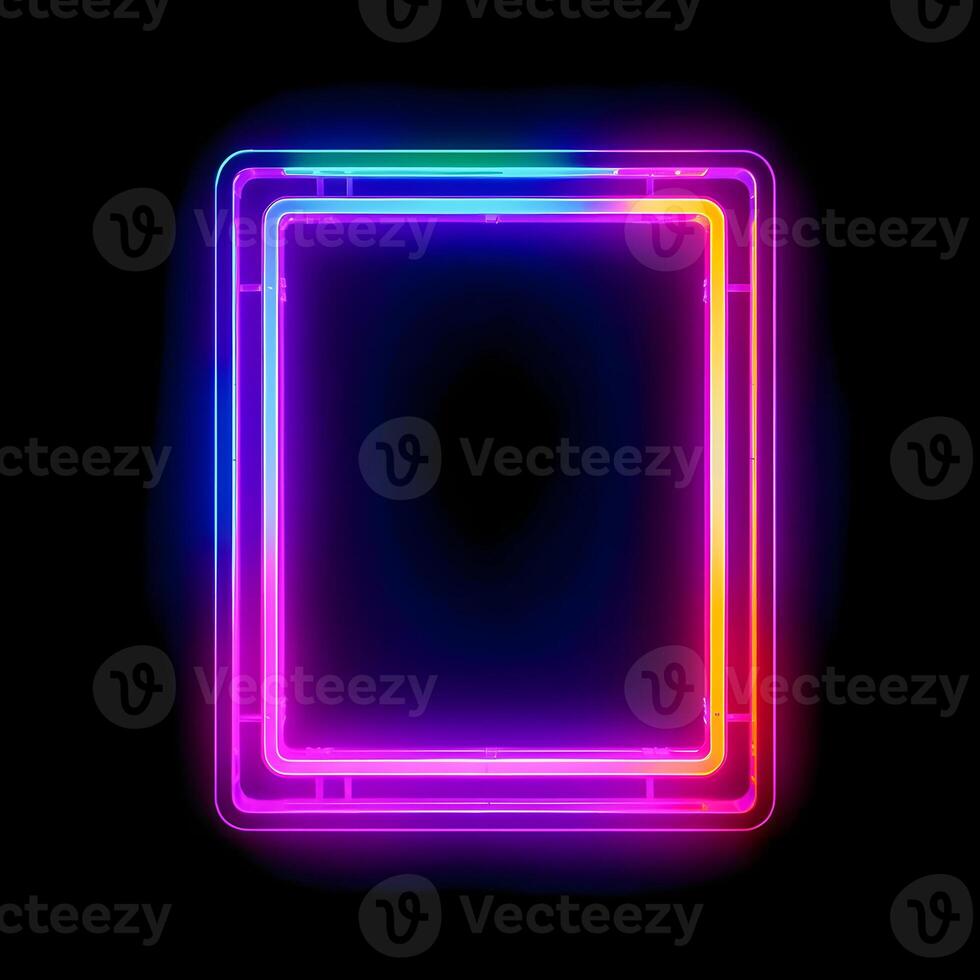 Neon Cyber Frame Social Media Post Mockup with Crystalline Rectangle and Streamer Overlay photo