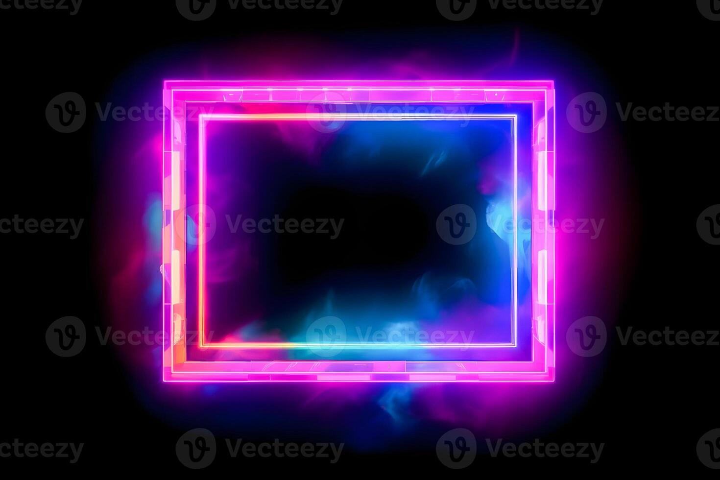 Neon Cyber Frame Social Media Post Mockup with Crystalline Rectangle and Streamer Overlay photo