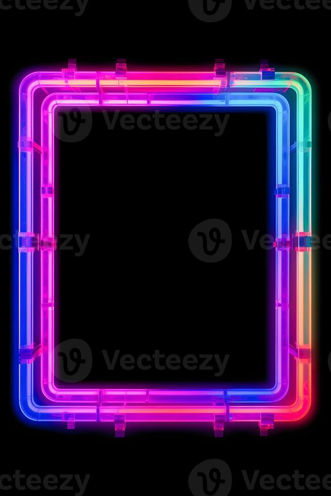 Neon Cyber Frame Social Media Post Mockup with Crystalline Rectangle and Streamer Overlay photo