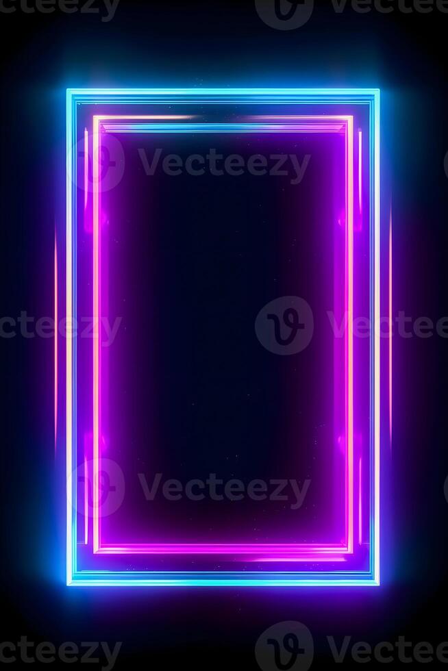 Neon Cyber Frame Social Media Post Mockup with Crystalline Rectangle and Streamer Overlay photo
