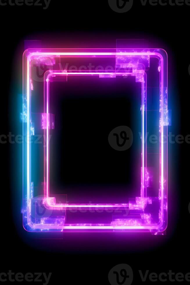 Neon Cyber Frame Social Media Post Mockup with Crystalline Rectangle and Streamer Overlay photo