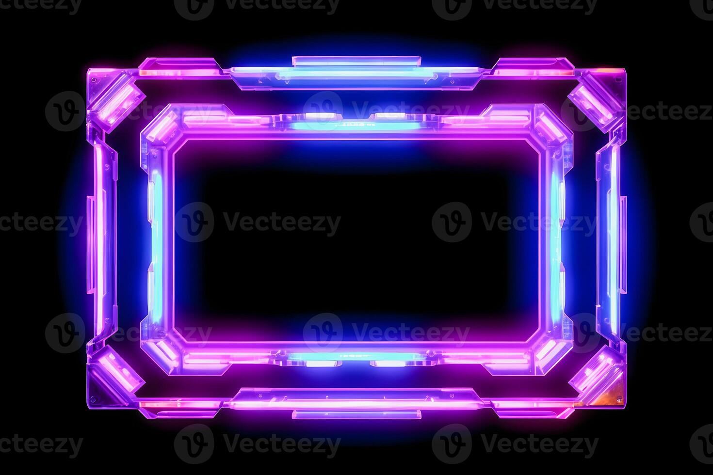Neon Cyber Frame Social Media Post Mockup with Crystalline Rectangle and Streamer Overlay photo