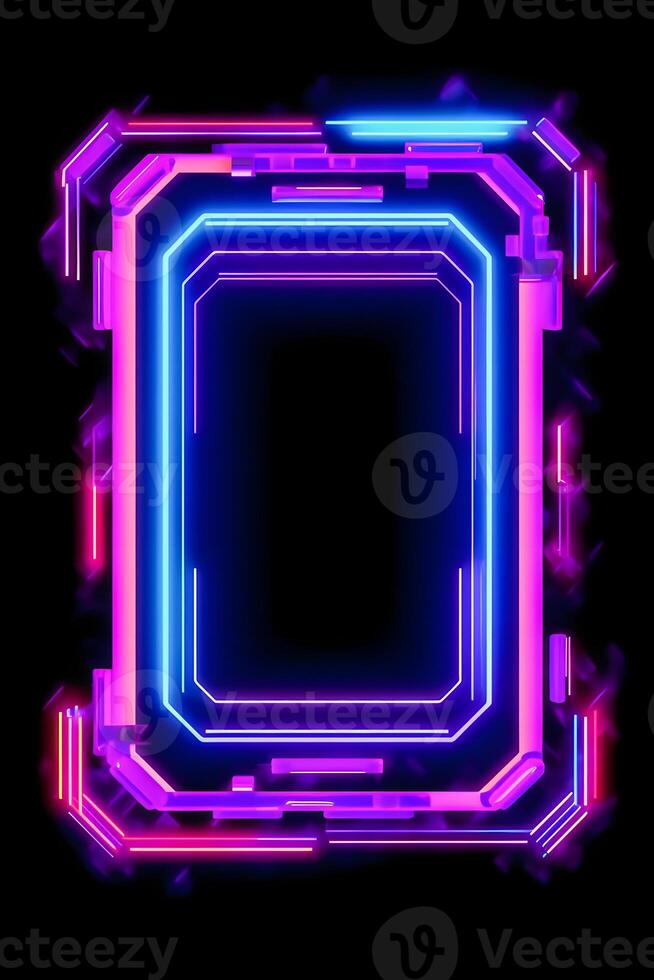 Neon Cyber Frame Social Media Post Mockup with Crystalline Rectangle and Streamer Overlay photo