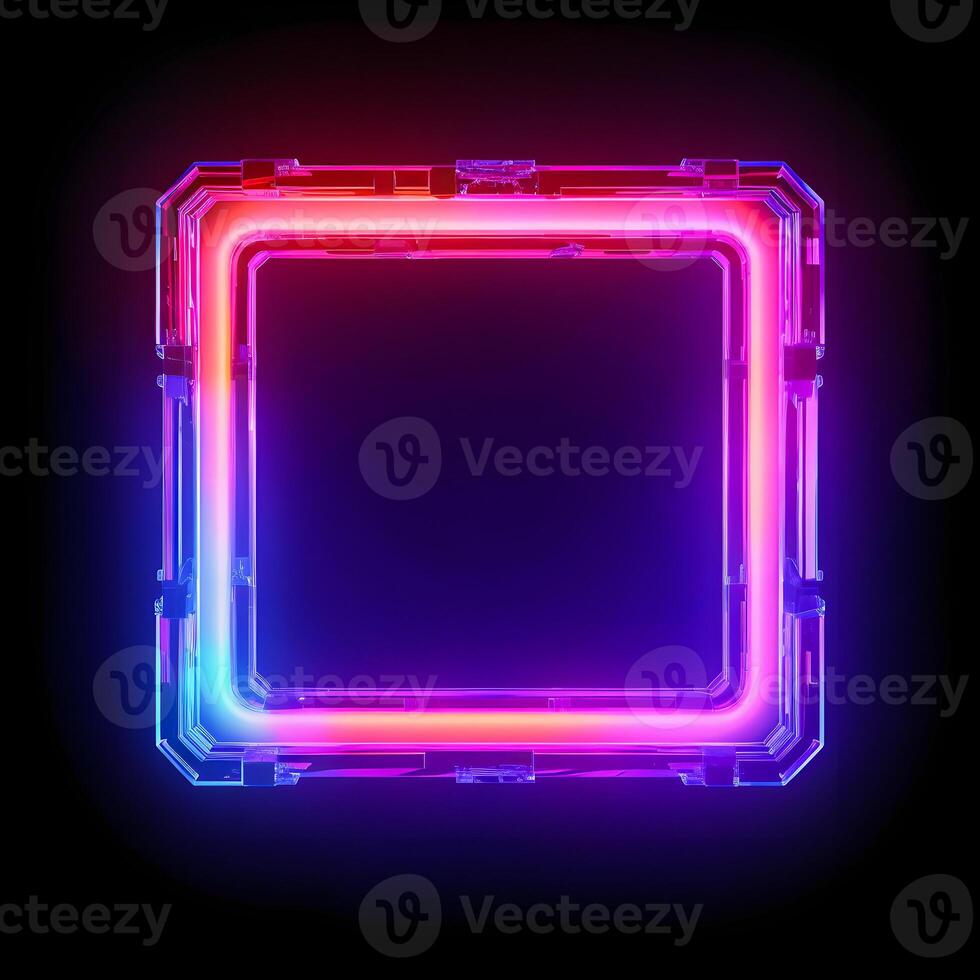 Neon Cyber Frame Social Media Post Mockup with Crystalline Rectangle and Streamer Overlay photo