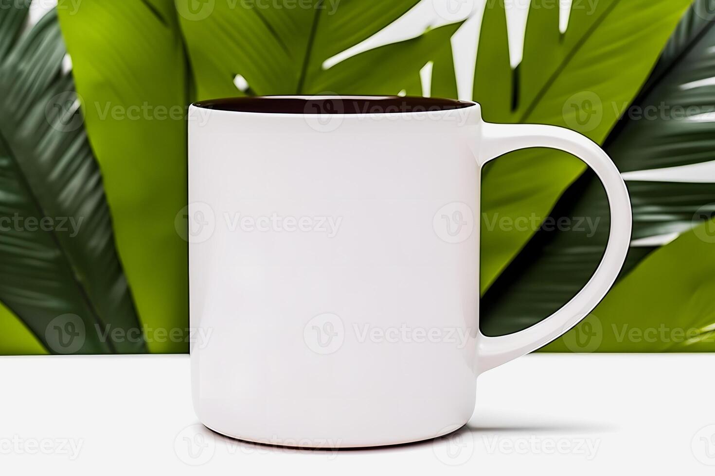 Minimalist White Mug Mockup Clean Desk with Clear Background photo