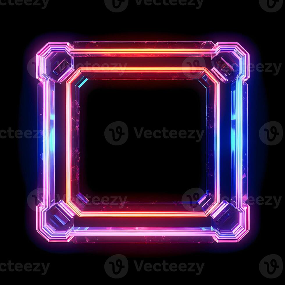 Neon Cyber Frame Social Media Post Mockup with Crystalline Rectangle and Streamer Overlay photo