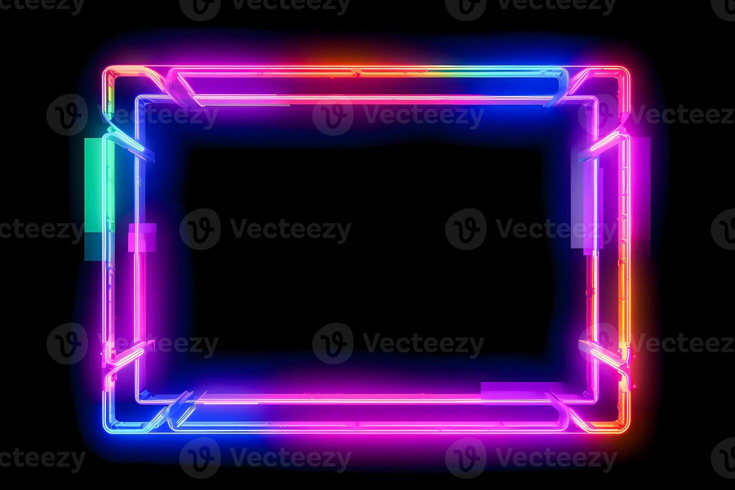 Neon Cyber Frame Social Media Post Mockup with Crystalline Rectangle and Streamer Overlay photo