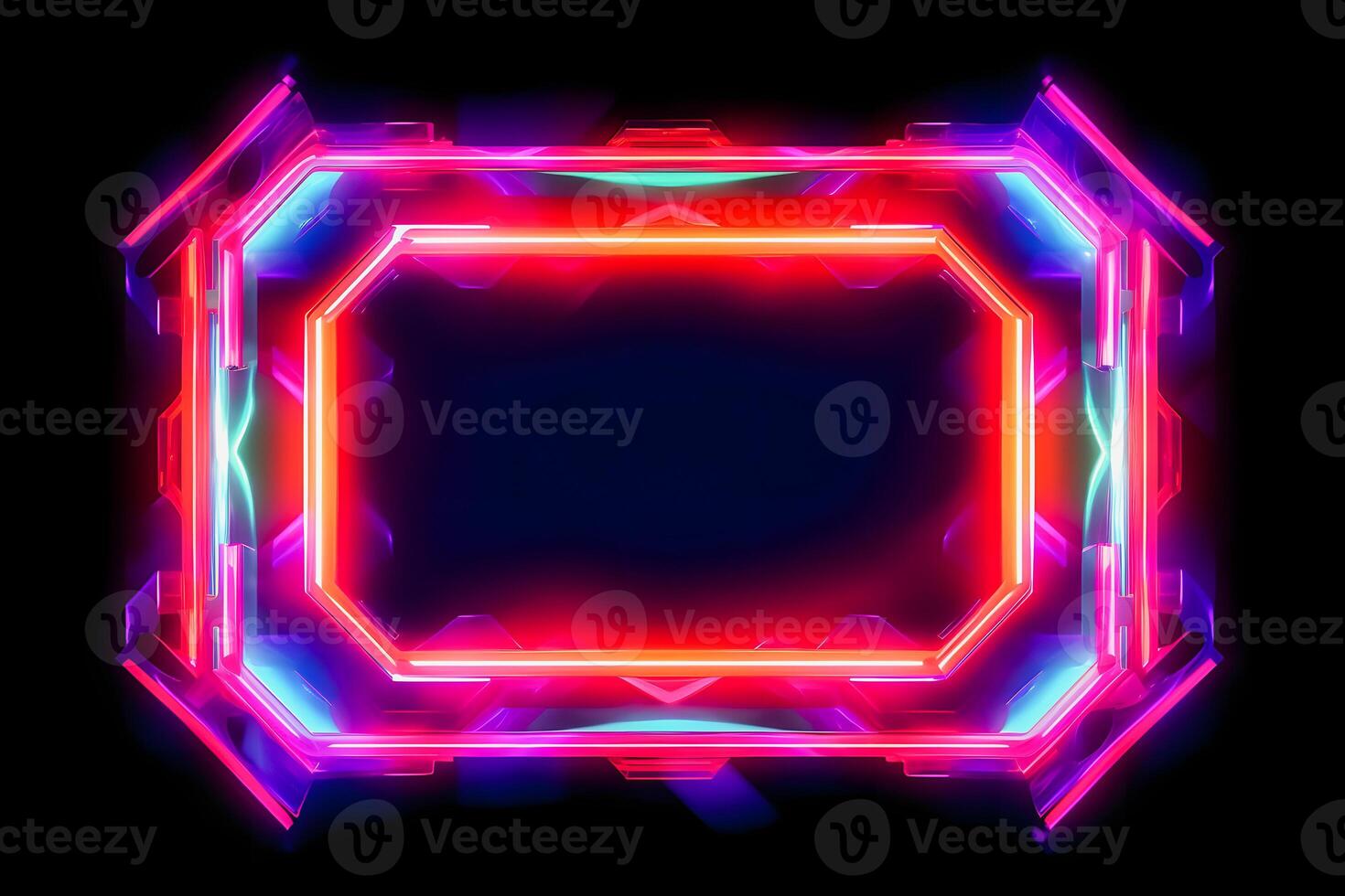 Neon Cyber Frame Social Media Post Mockup with Crystalline Rectangle and Streamer Overlay photo