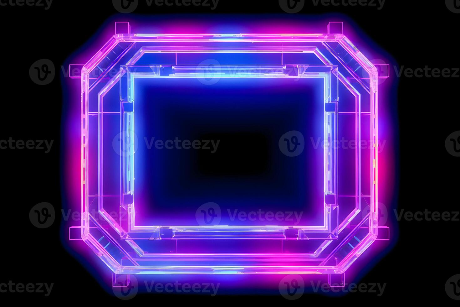 Neon Cyber Frame Social Media Post Mockup with Crystalline Rectangle and Streamer Overlay photo