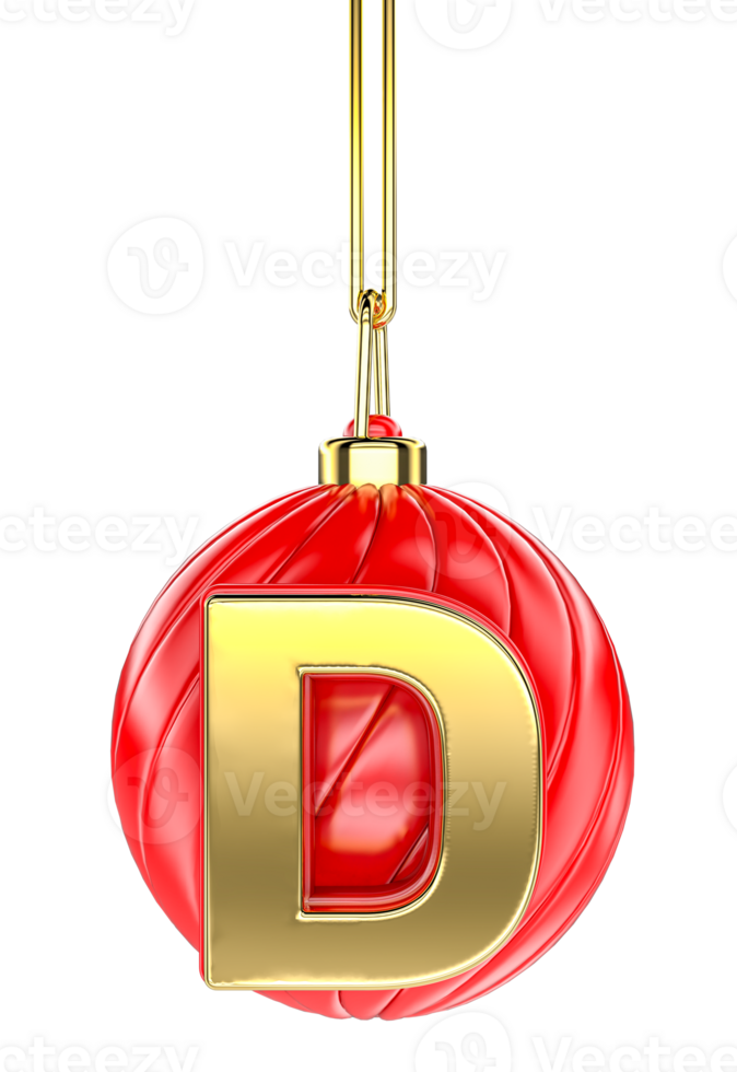 Ball Letter D Gold With Red 3D Render png