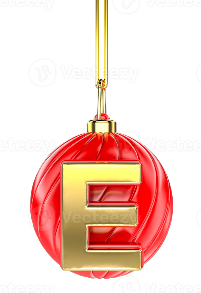 Ball Letter E Gold With Red 3D Render png