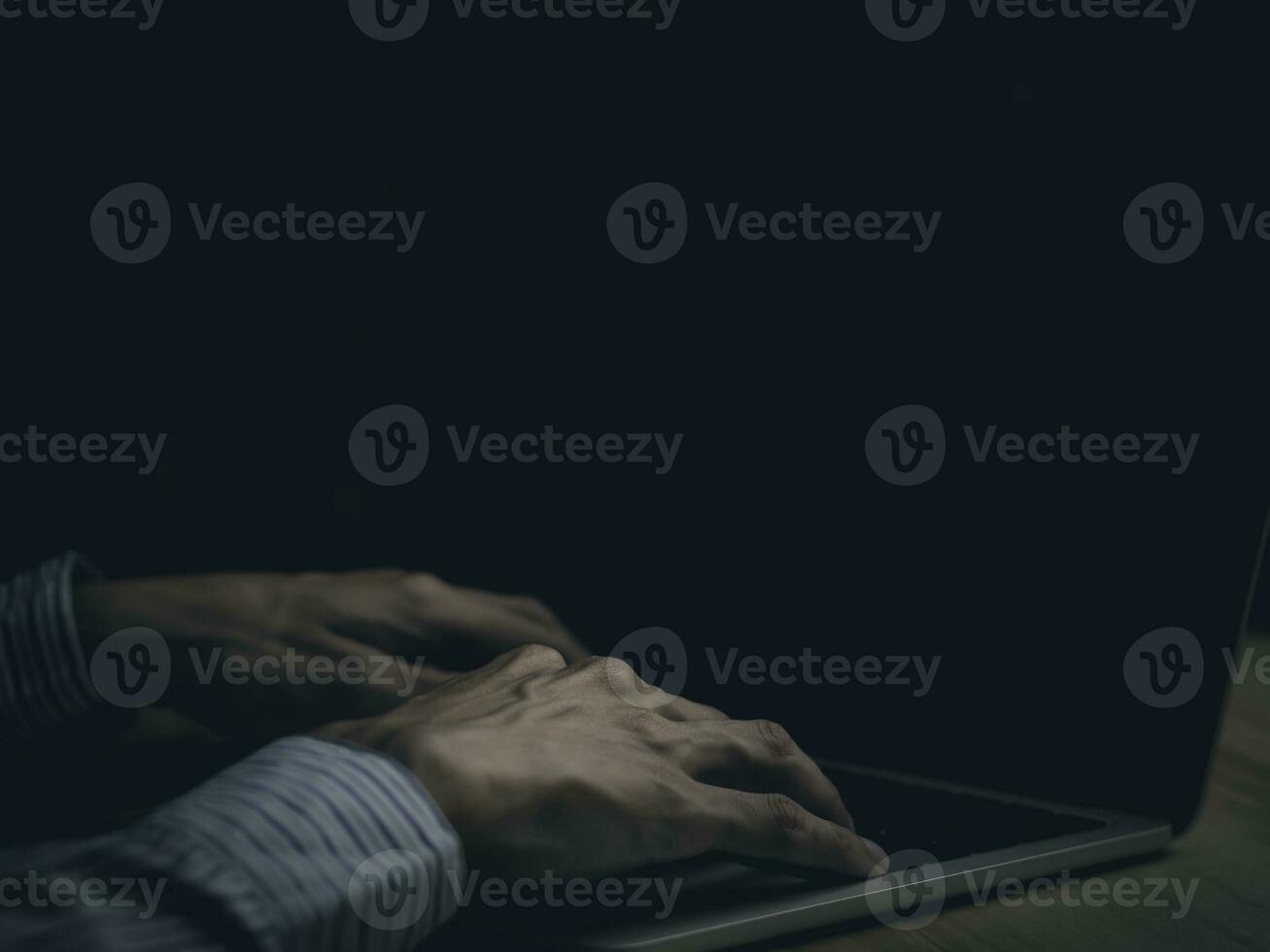 Hand concept businessman working with business Analytics and Data Management System on computer, online document management and metrics connected to database. Corporate strategy for finance, operation photo