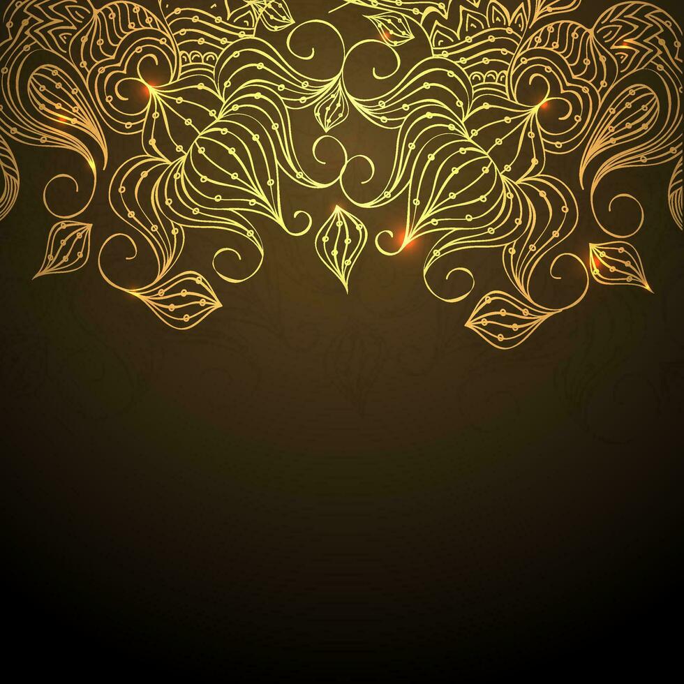 Golden Floral Pattern Decorated on Brown Background and Copy Space. vector