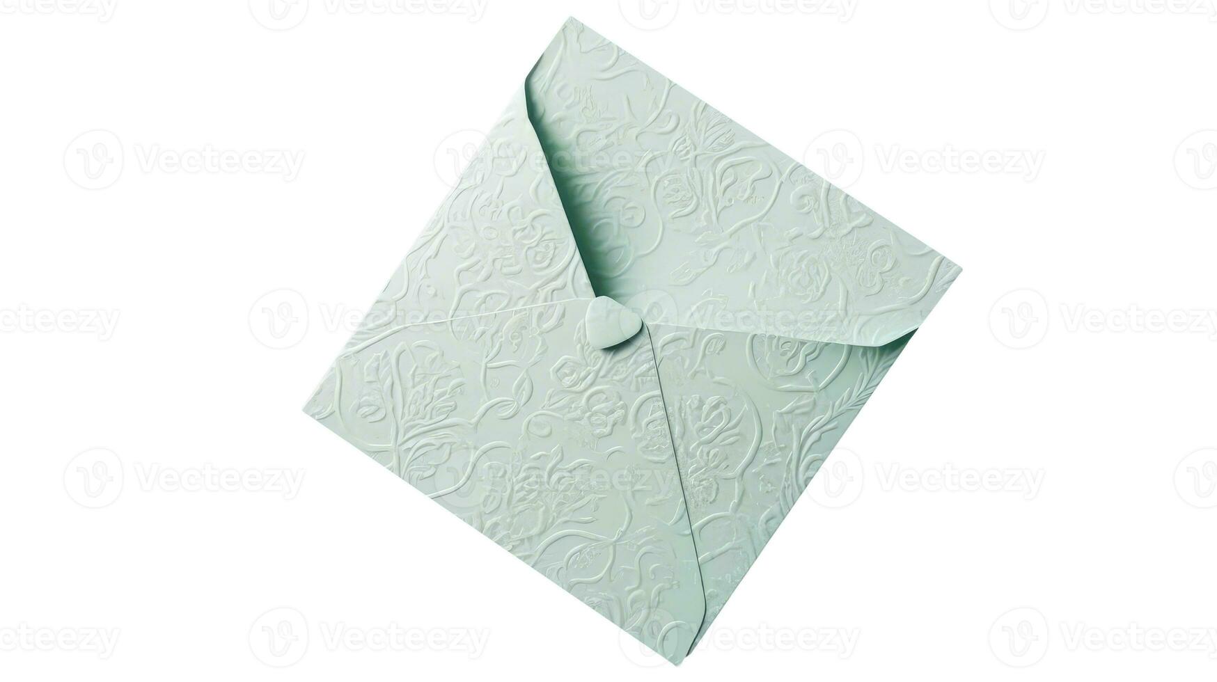 Top View of Pastel Green Embossed Floral Envelope Element. photo