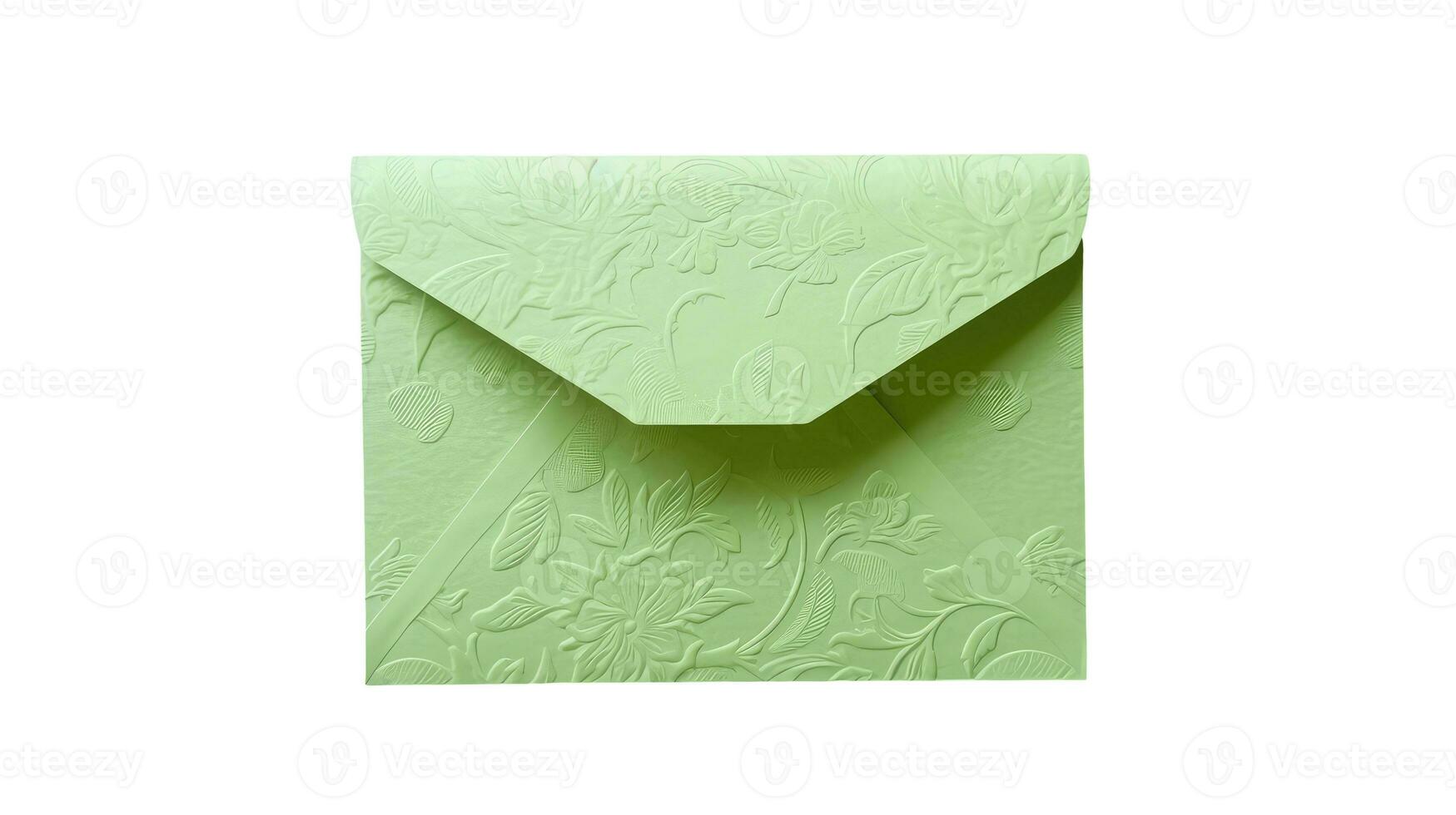 Realistic Embossed Floral Envelope Element in Pastel Green Color. photo