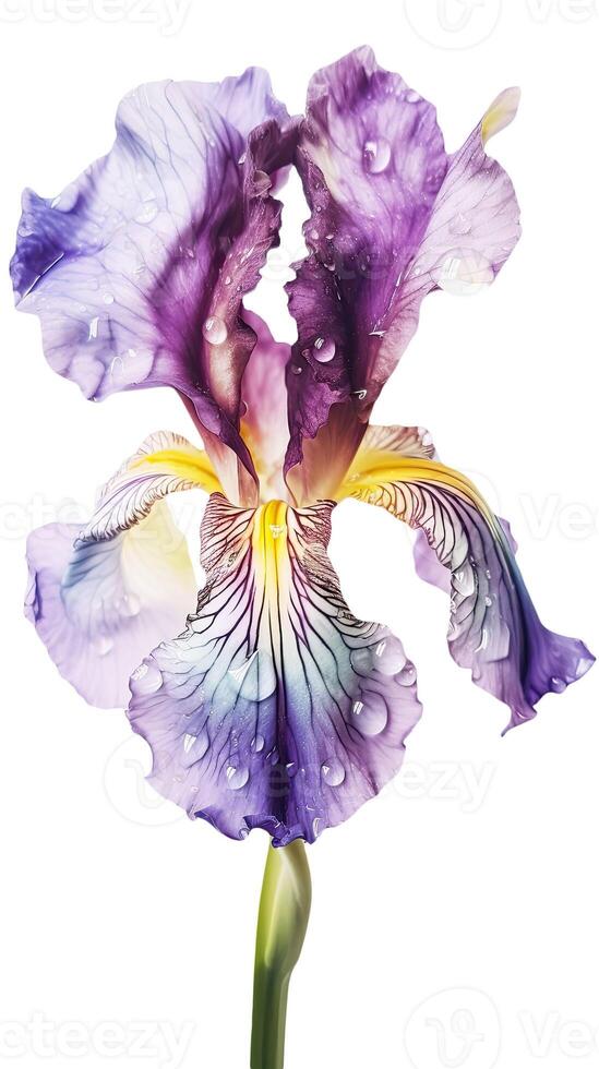 Amazing Image of Beautiful Iris Flower with Water Drops on Background. . photo