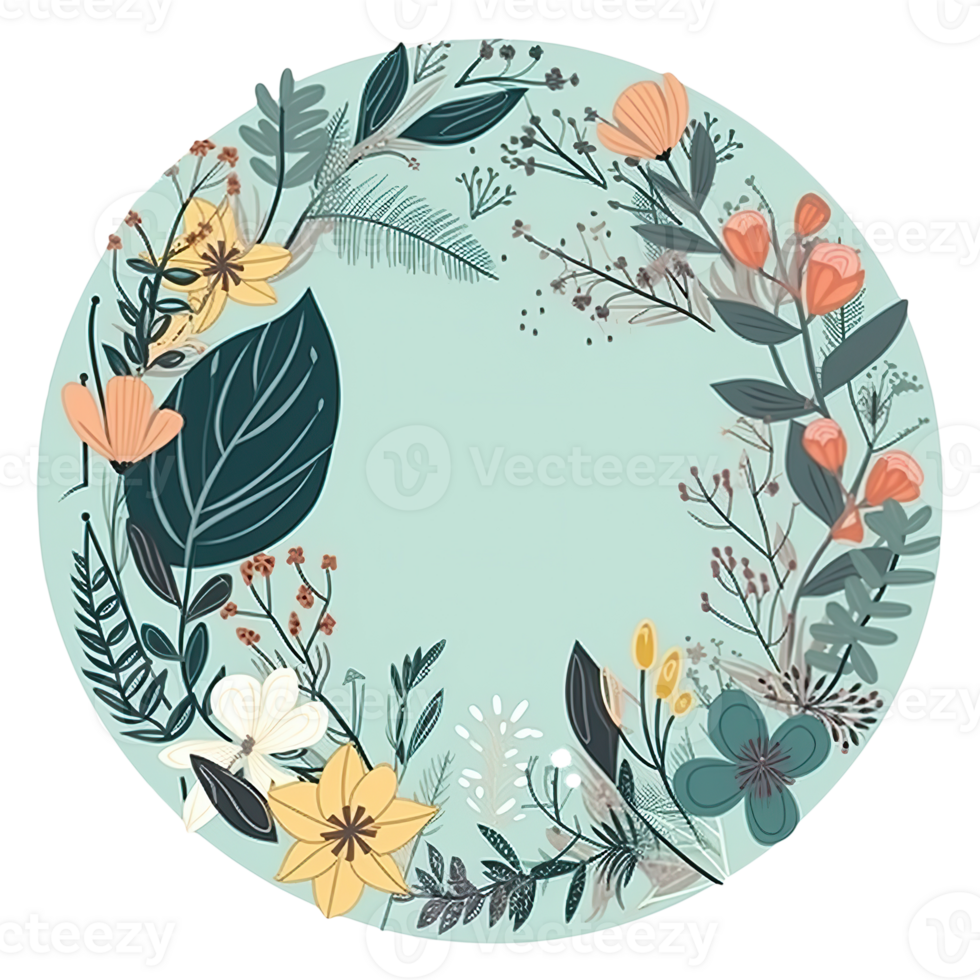 Circular Frame Made of Floral with Copy Space on Transparent and Blue Background. png