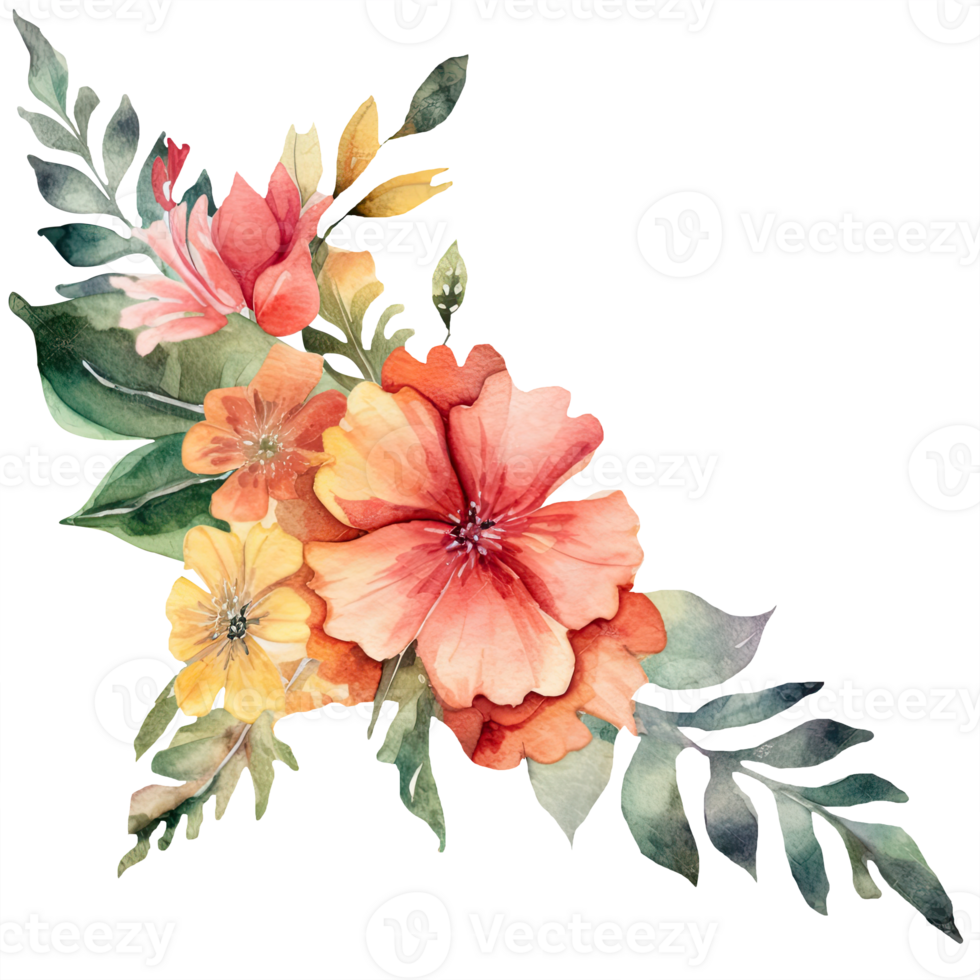 Beautiful Watercolor Drawing Clementine Flower and Leaves Arrangement for Bouquet. Vector Illustration. png