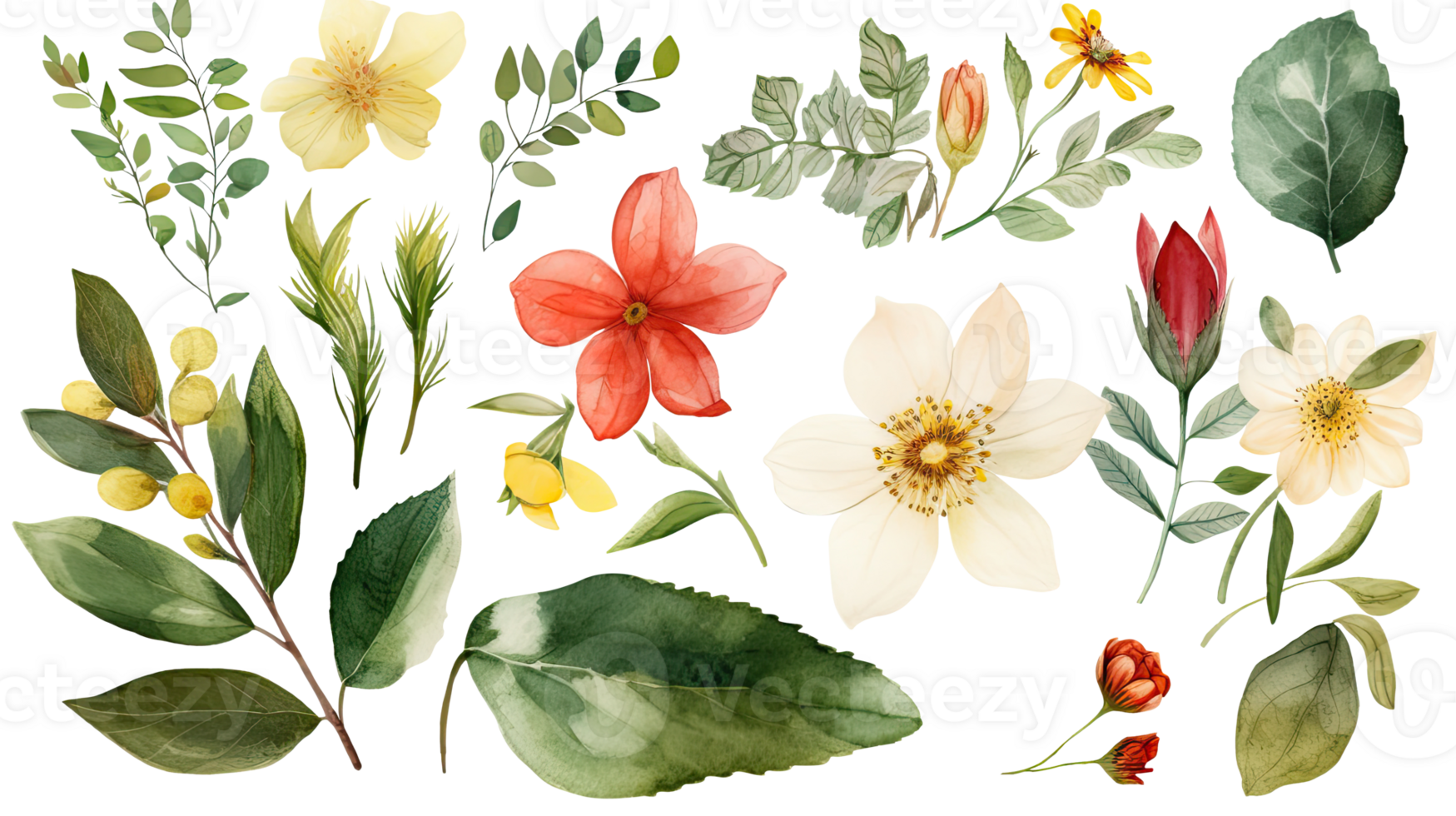 Watercolor Colorful Clementine Flowers, Leaves and Bud Decorated Background. png