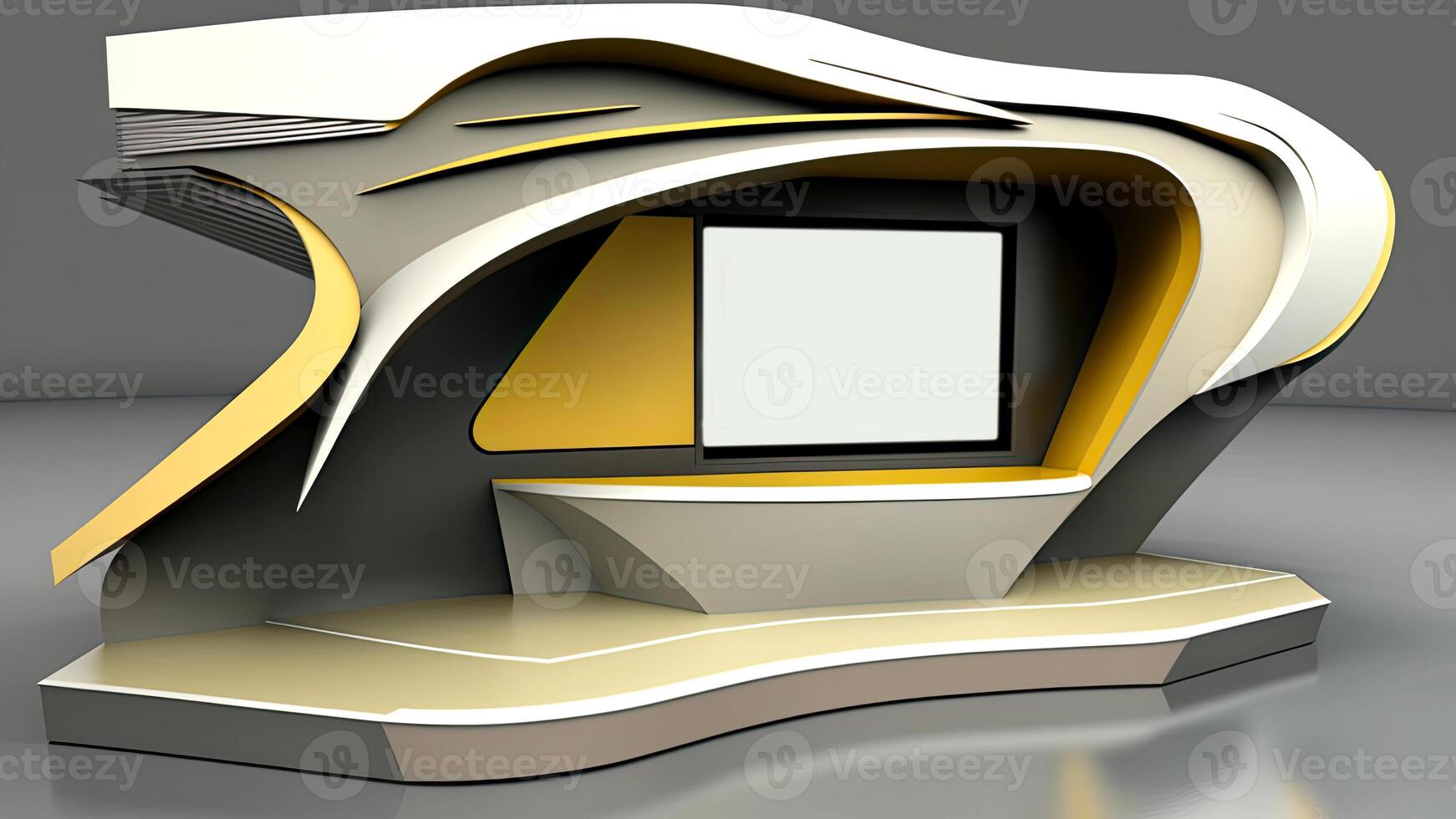 Modern Design Interior of Futuristic Architectural with Wall Mounted TV Screen. Backdrop for or Photo Production. Technology.